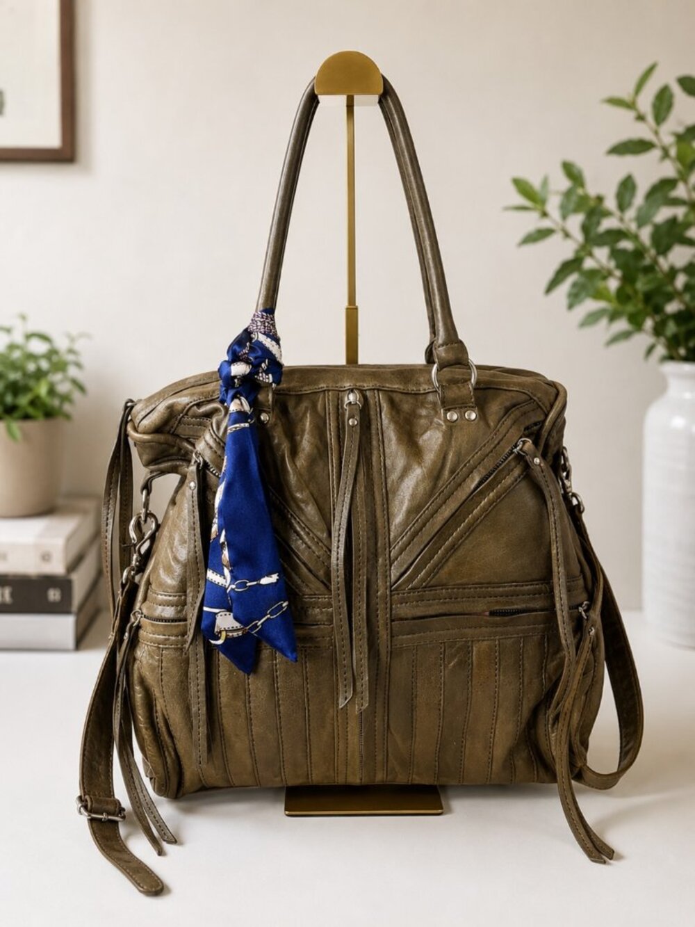 Vintage Y2K Junior Drake Bag Olive Brown Leather Pinup Ladies Lining Hobo